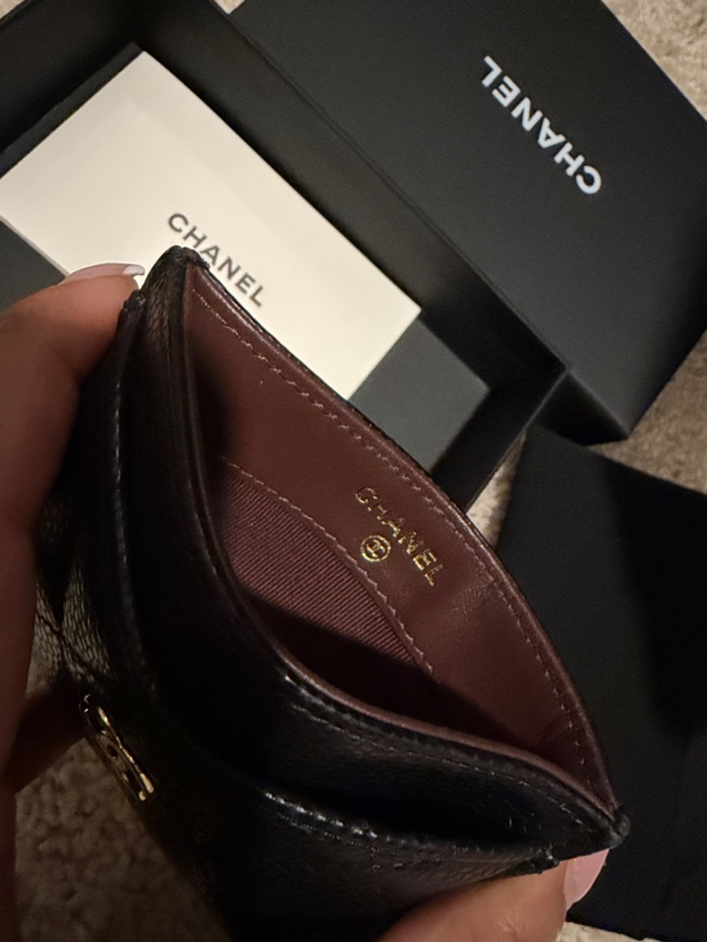 CHANEL Black Quilted Caviar Leather Card Holder with Gold CC - Picture 7 of 11